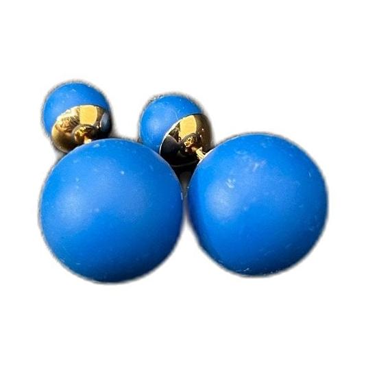 Dior Classic Blue Matte Mother & Baby Double Ball Earrings