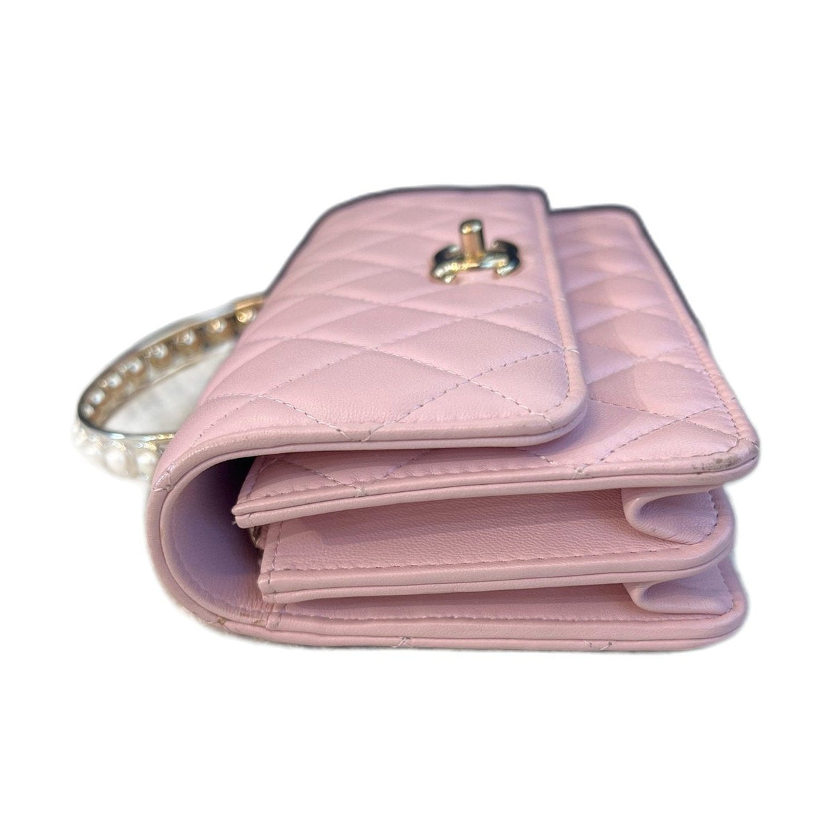 Chanel 24S Pearl Handle Flap WOC, Sakura Pink Lambskin, Crossbody Bag
