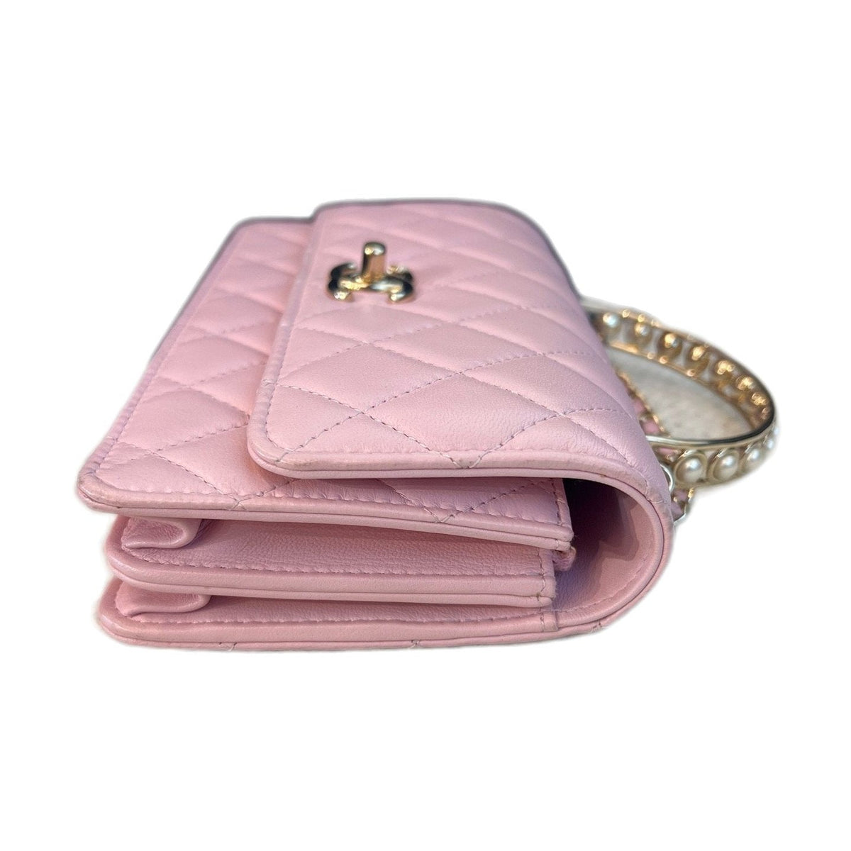 Chanel 24S Pearl Handle Flap WOC, Sakura Pink Lambskin, Crossbody Bag