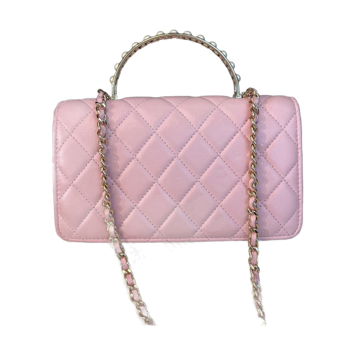 Chanel 24S Pearl Handle Flap WOC, Sakura Pink Lambskin, Crossbody Bag