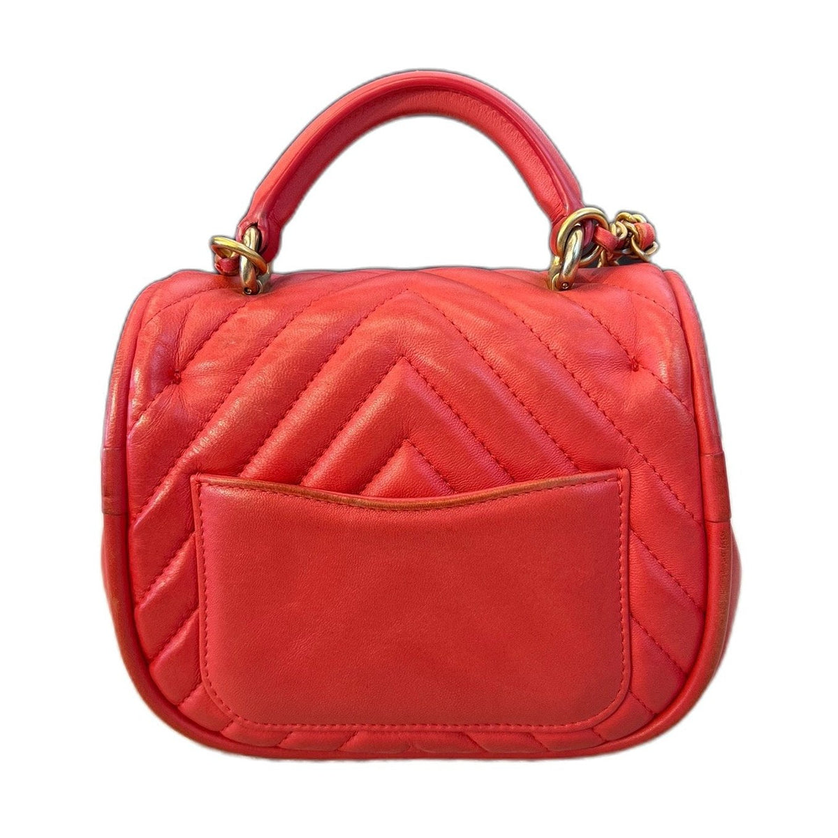 Chanel Red & Gold V-Stitch Handle Chain Bag, Lambskin, Series 24