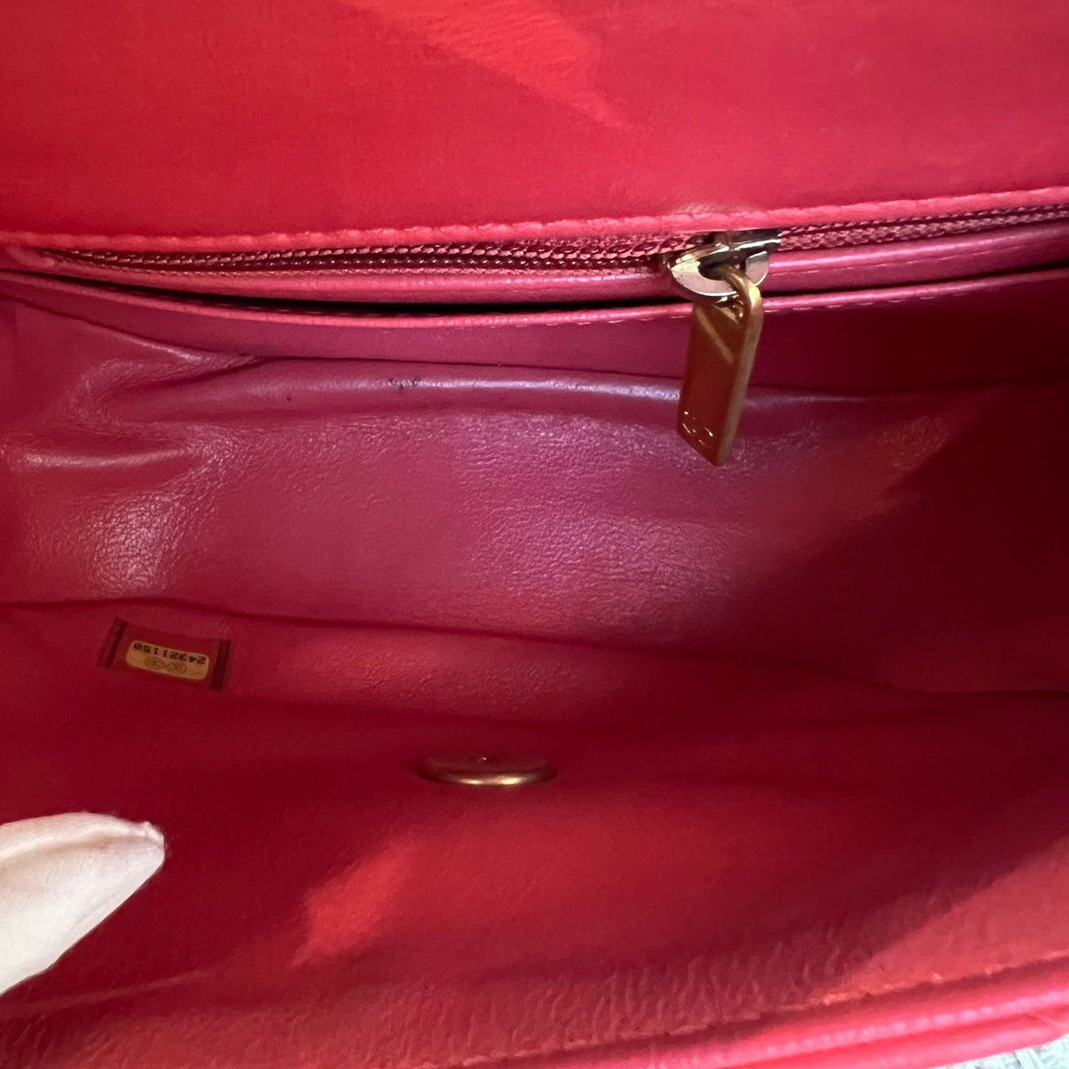 Chanel Red & Gold V-Stitch Handle Chain Bag, Lambskin, Series 24
