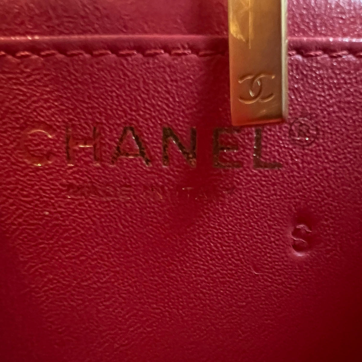 Chanel Red & Gold V-Stitch Handle Chain Bag, Lambskin, Series 24