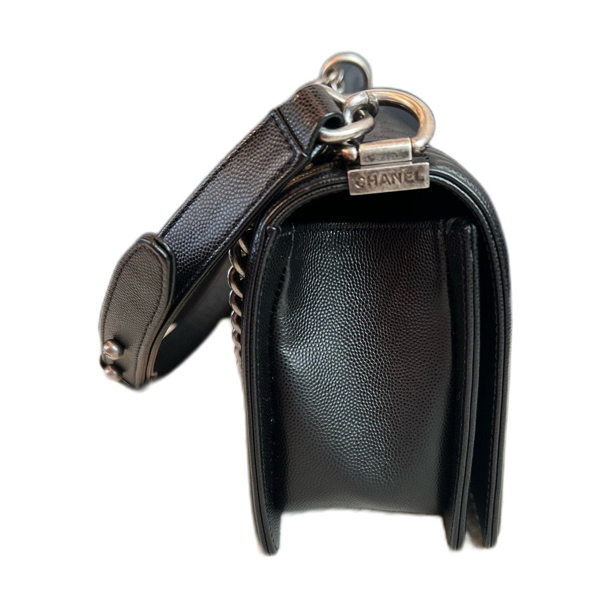 Chanel Black & Silver Medium Leboy, Caviar Leather, Shoulder & Crossbody Bag, Series 30