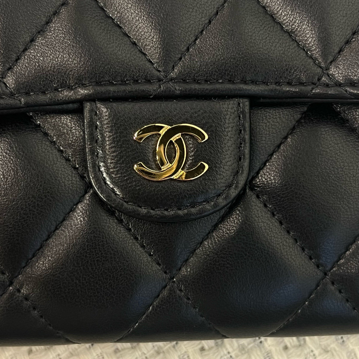 Chanel Classic Flap Wallet Clutch, Black & Gold Lambskin, 27 Series