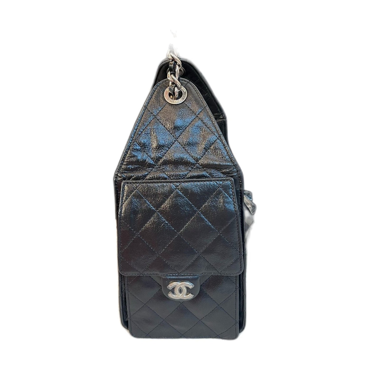 Chanel Small 25 Bag, Black Waxed Calfskin, Silver Hardware