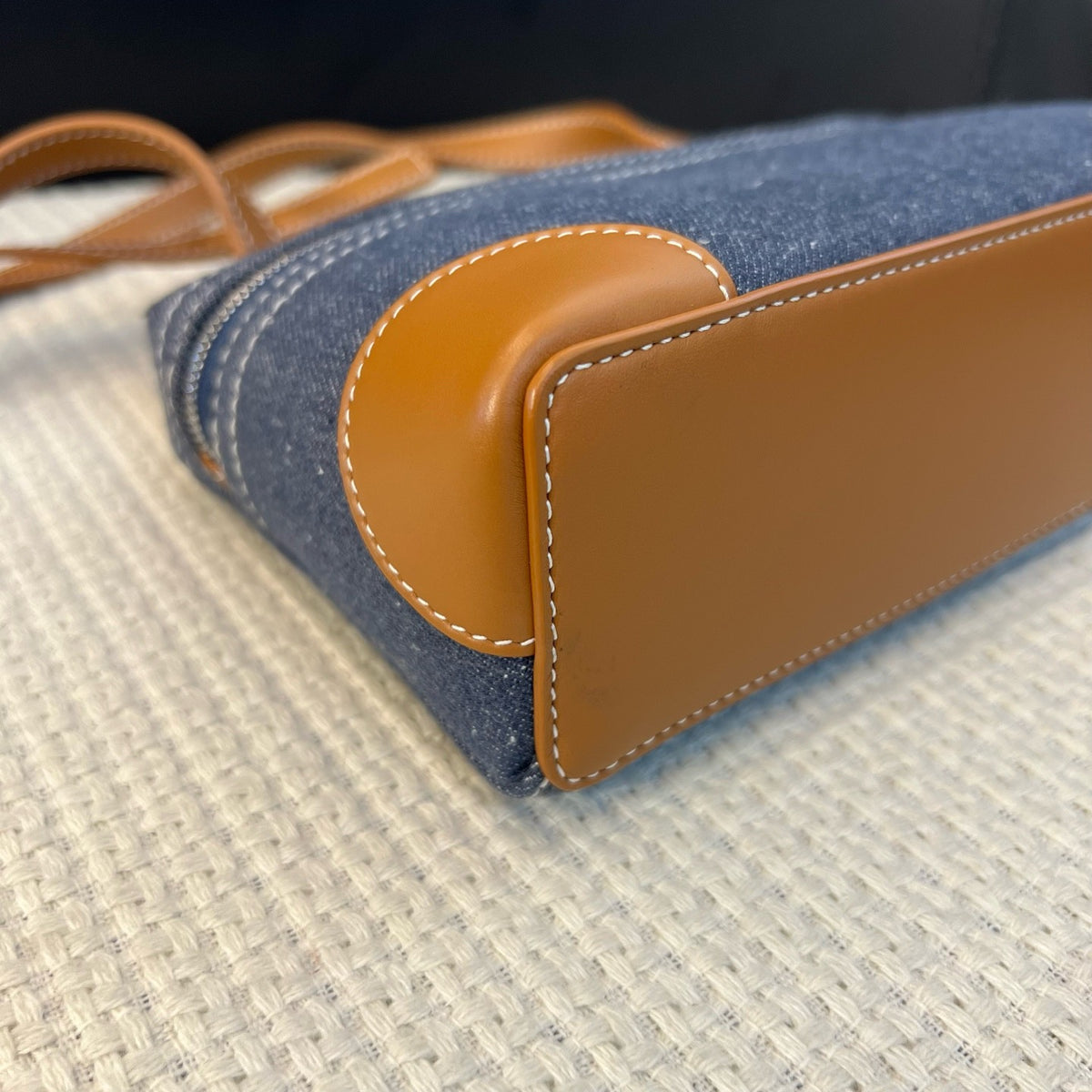 Loro Piana Gold Brown Denim & Leather L19 Lunch Box Handbag Crossbody