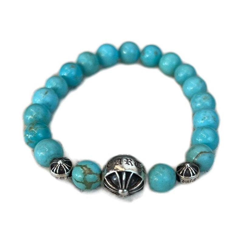 Chrome Hearts 8mm Turquoise Three Silver Beads Bracelet