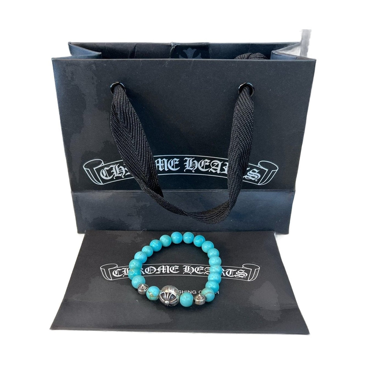 Chrome Hearts 8mm Turquoise Three Silver Beads Bracelet