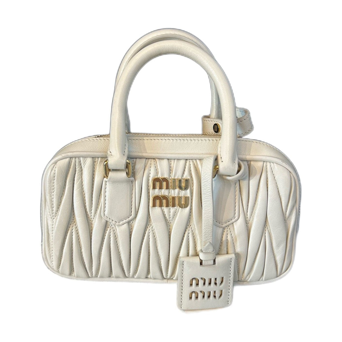 Miu Miu Small Matelassé Lambskin Bowling Bag, White, Handbag & Crossbody Bag