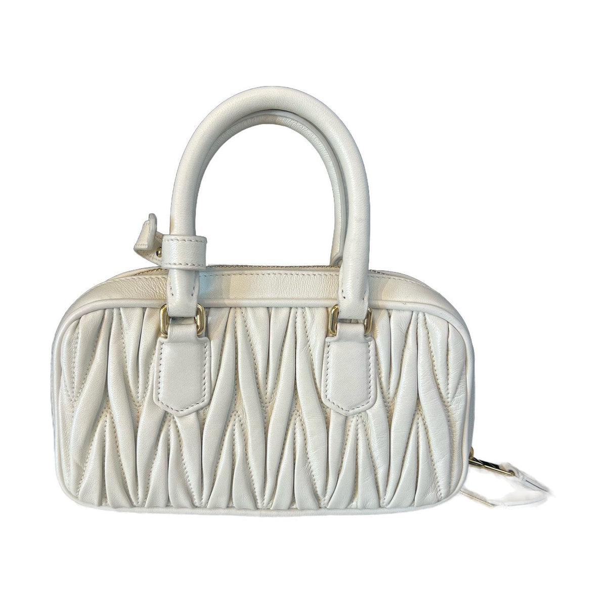 Miu Miu Small Matelassé Lambskin Bowling Bag, White, Handbag & Crossbody Bag