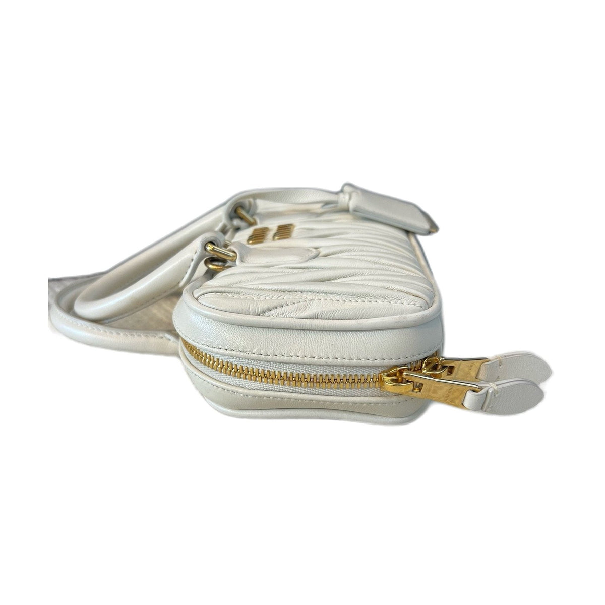 Miu Miu Small Matelassé Lambskin Bowling Bag, White, Handbag & Crossbody Bag