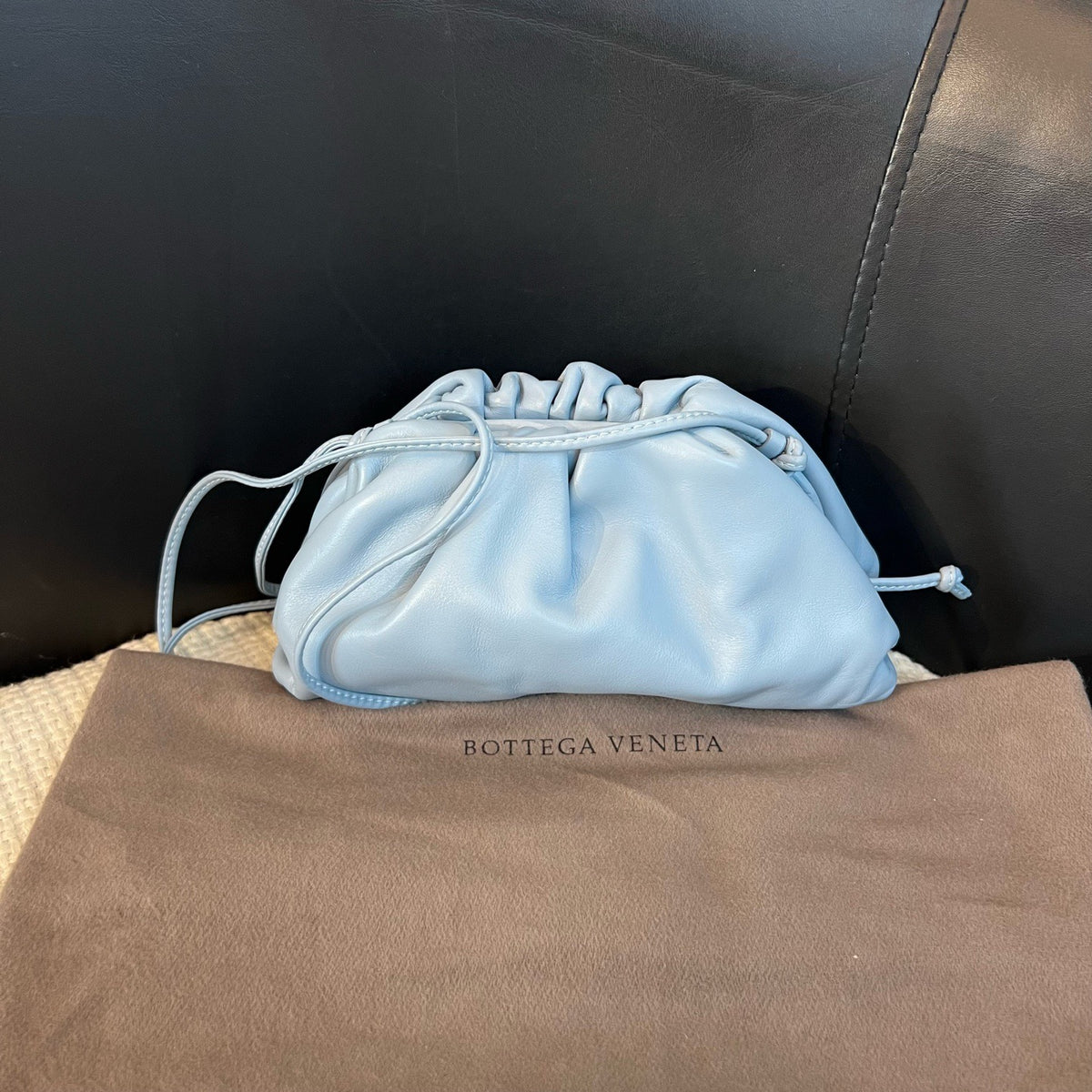Bottega Veneta Mini Intreccio Cloud Bag, Calfskin Leather, Blue, Clutch Crossbody Shoulder Bag
